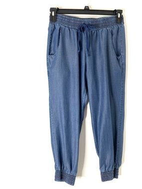 cloth & stone Chambray Lyocell Jogger Pants Drawstring Elastic Waist Blue